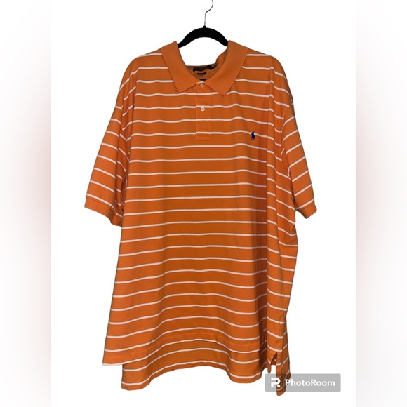🐎 Polo by Ralph Lauren Big Men’s Orange/White Striped Shirt - Size 6XL BIG - Picture 1 of 12